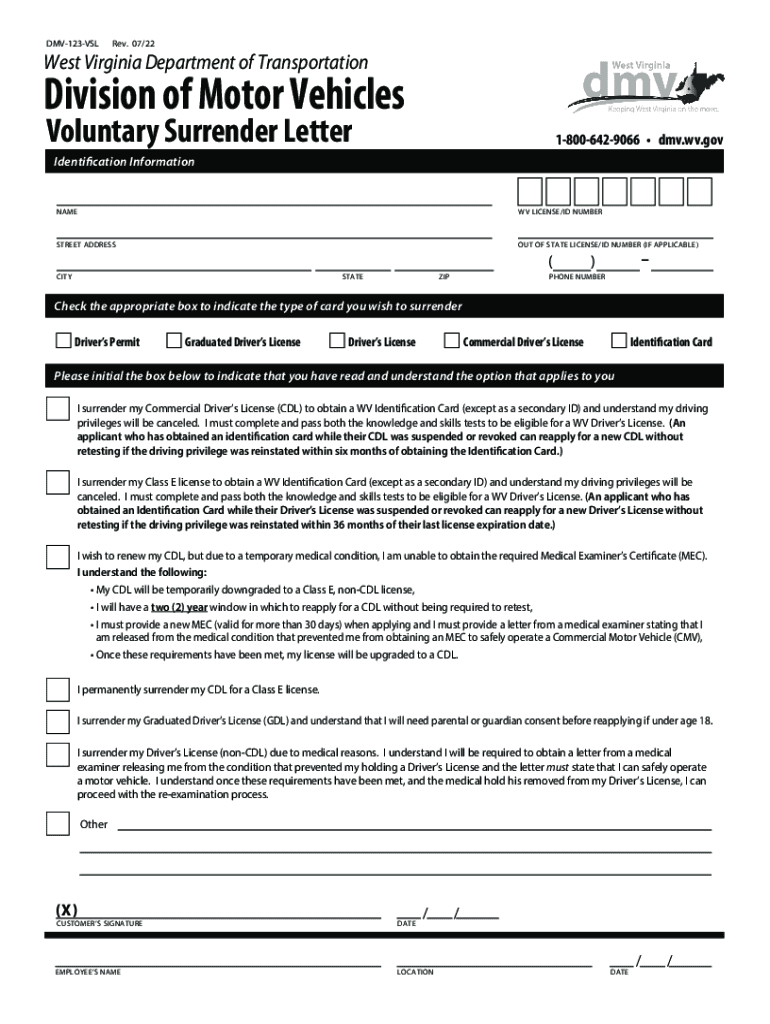 Voluntary Surrender Cdl  Form