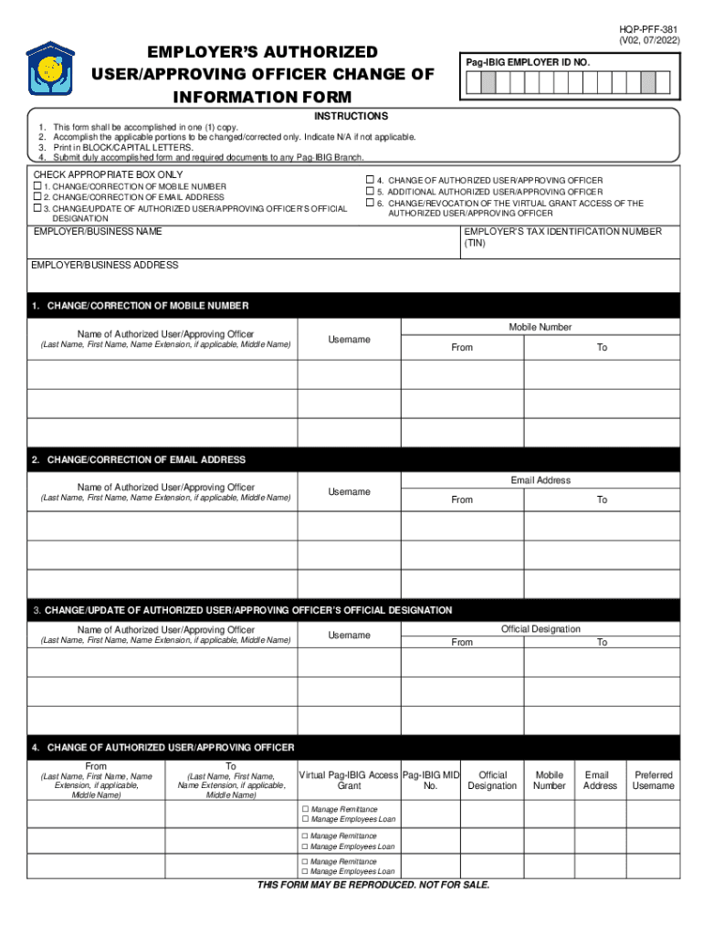 Pag IBIG Employer User Change Form