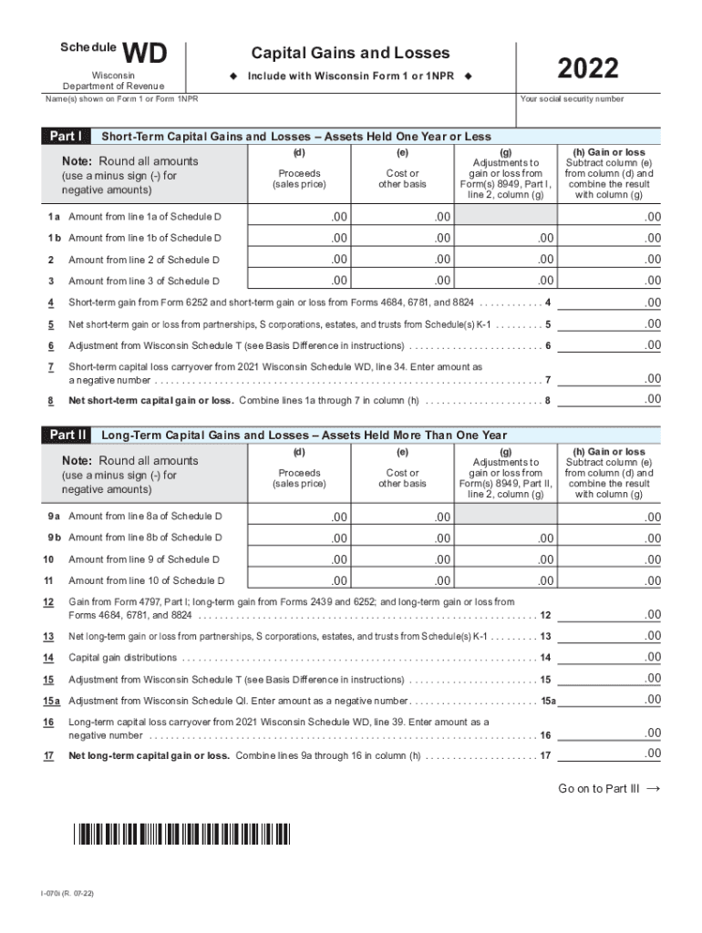  I 070 Schedule WD Capital Gains and Losses Wisconsin Schedule WD Capital Gains and Losses 2022-2024