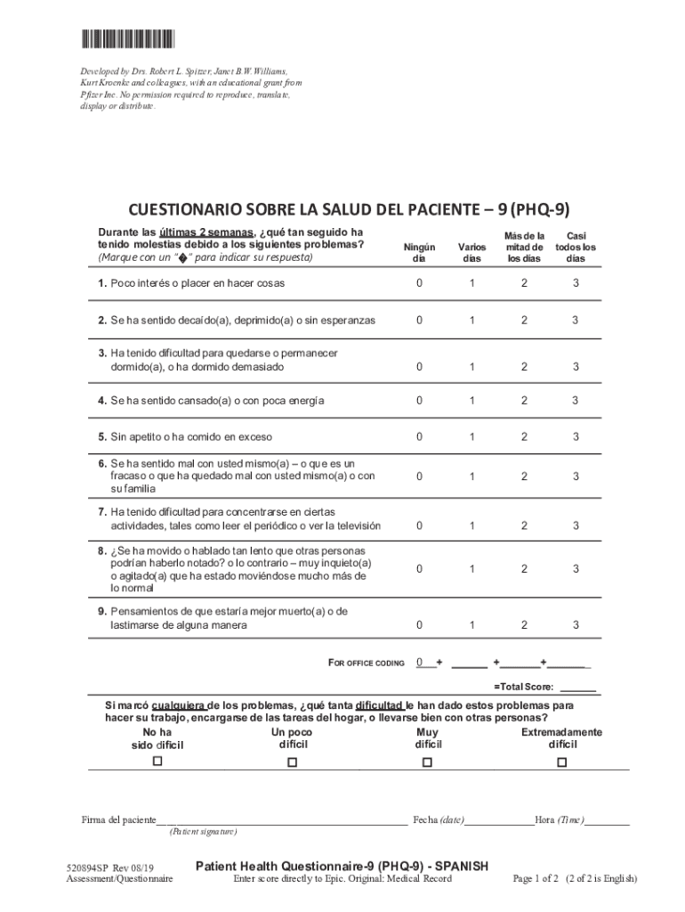 520894sp Spanish Phq 9 Health  Form