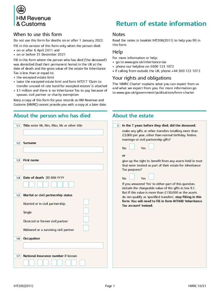  Examples of Completed Iht205 2021-2024