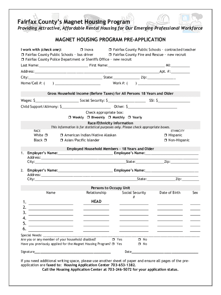 Www Fairfaxcounty GovhousingrentalhousingMagnet HousingHousing and Community Development  Form