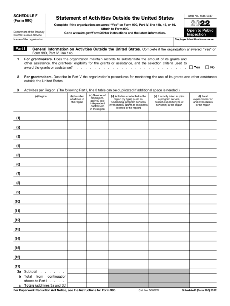  Www Coursehero Comfile155033365f990sf PDF SCHEDULE F Form 990 Department of the Treasury 2022