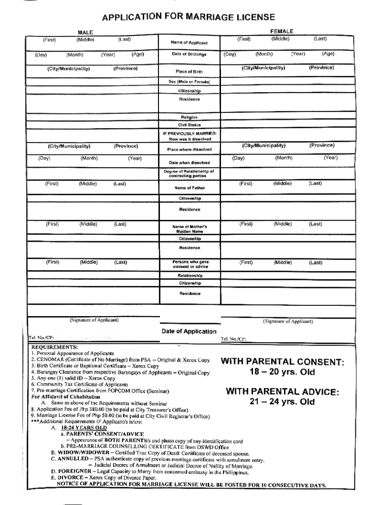 APPLICATION of MARRIAGE LICENSE FirstMiddleNam  Form