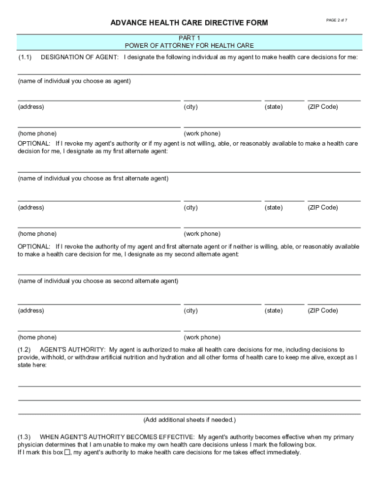 ADVANCE HEALTH CARE DIRECTIVE FORMPAGE 1 of 7Print