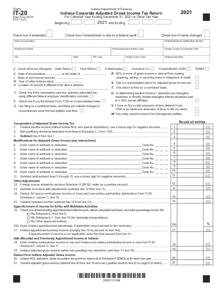  Www Taxformfinder Orgindianaform it 20Indiana Form it 20 Corporate Adjusted Gross Income Tax Forms 2021