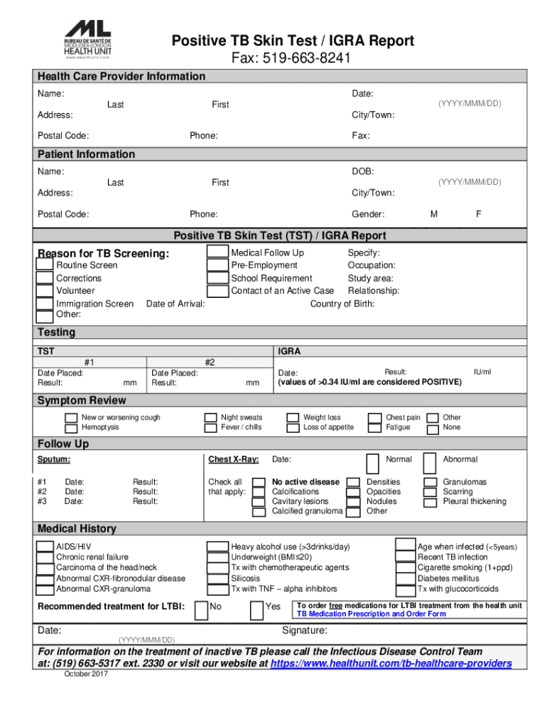 Uk Positive Tb Skin Test  Form