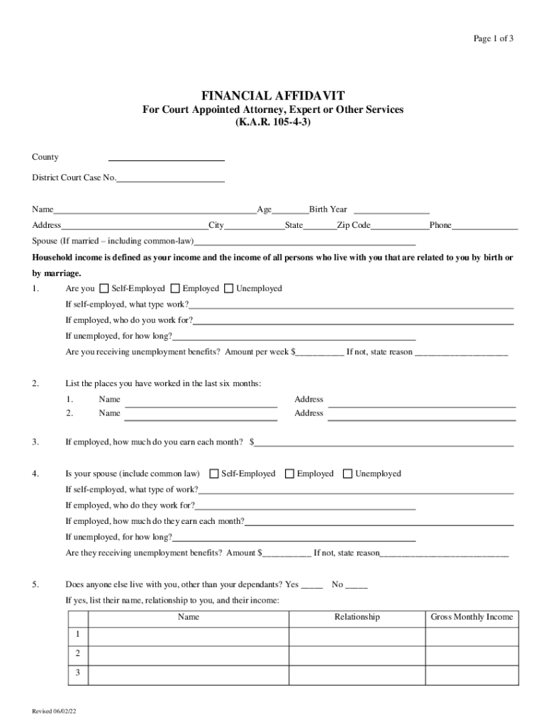 Kansas Financial Affidavit  Form