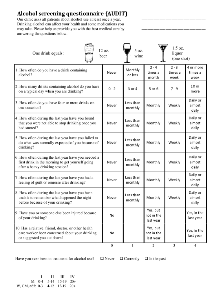  Alcohol Screening Questionnaire AUDITOur Clin 2022-2024