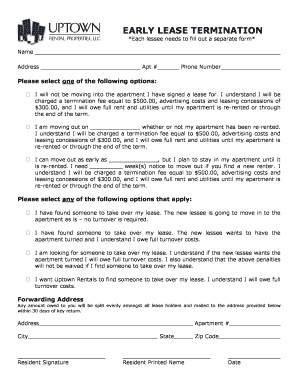Early Lease Termination Form PDF Uptown Rentals