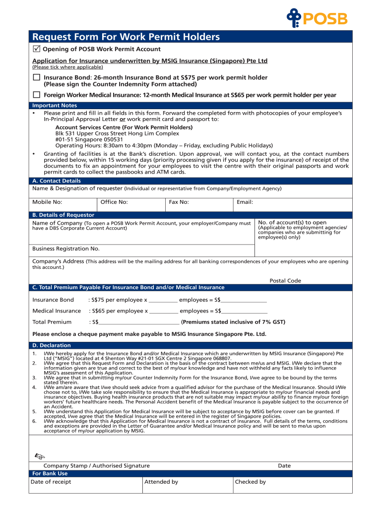 Dbs Account Opening for Work Permit Holders  Form