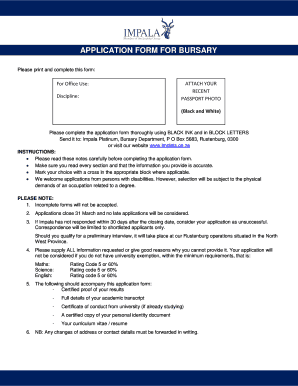 Impala Platinum Tenders  Form