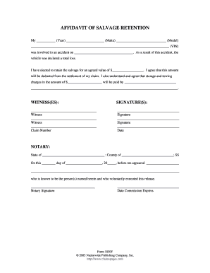 Affidavit of Salvage Retention  Form