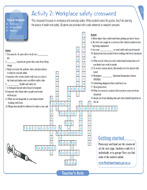 Safety Crossword Puzzle Answer Key PDF  Form