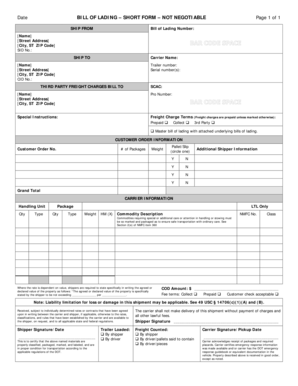 Date BILL of LADING SHORT FORM NOT NEGOTIABLE Bb Dalor