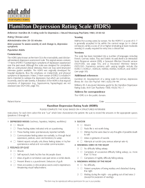 Hamilton Depression Scale Printable Version  Form