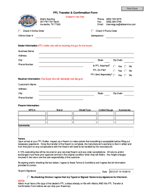 FFL Transfer &amp; Confirmation Form Able&amp;#39;s