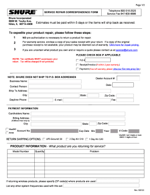 Shure Repair Form