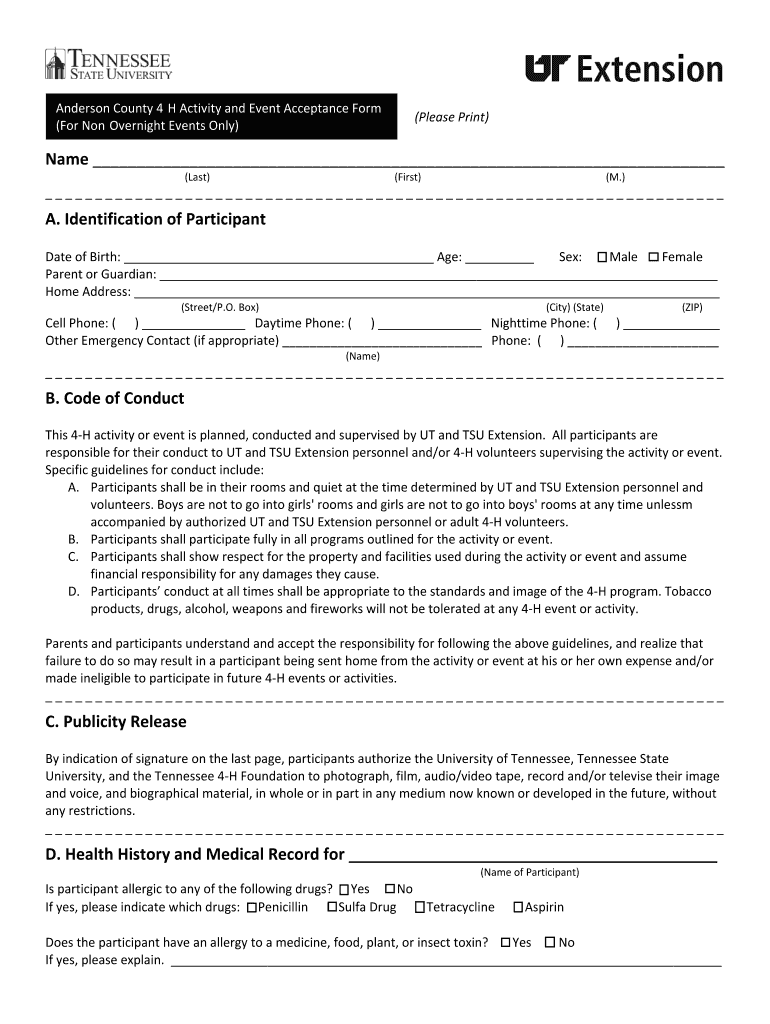 Tennessee 4 H  Form