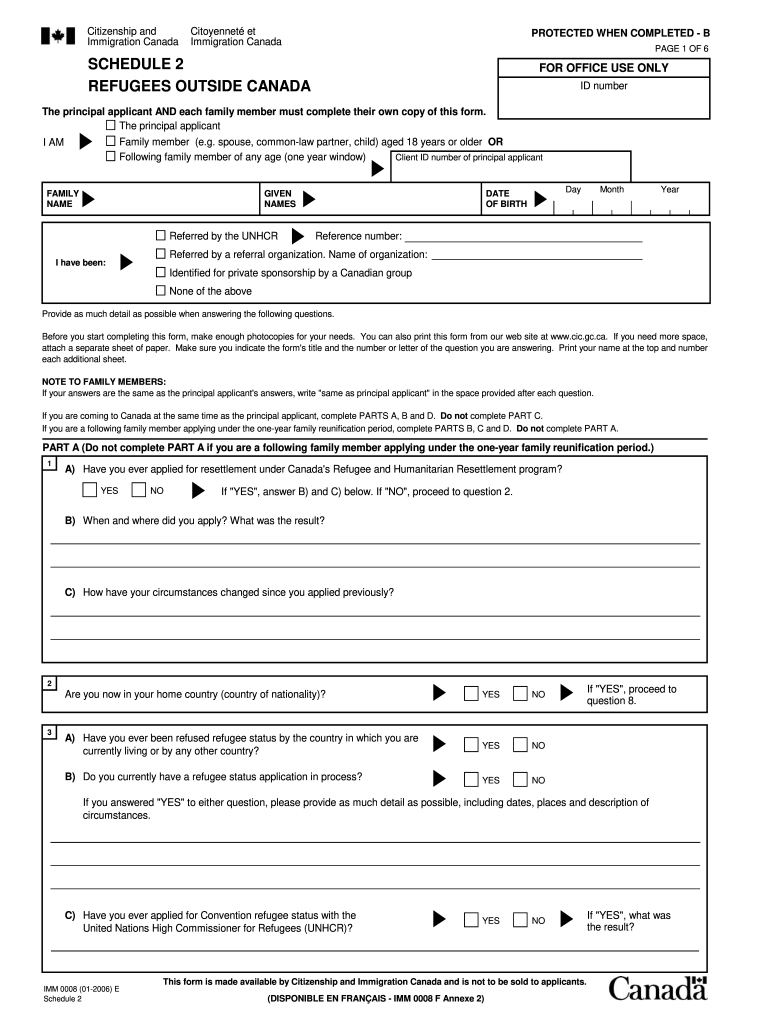  IMM 0008E2 Schedule 2 Refugees Outside Canada Megatoronto 2006