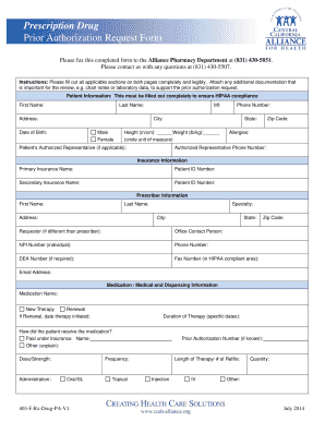 Prescription Drug Prior Authorization Request Form Ccah Alliance