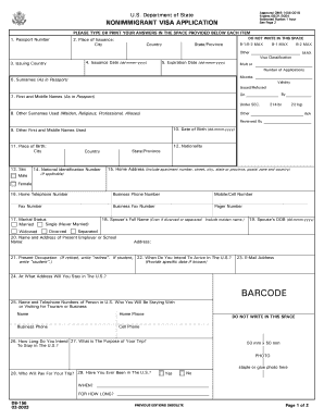 U S Department of State Approved OMB 1405 0018 Visas  Form