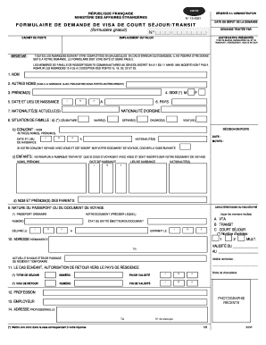 FORMULAIRE DE DEMANDE DE VISA DE COURT S JOUR Visas