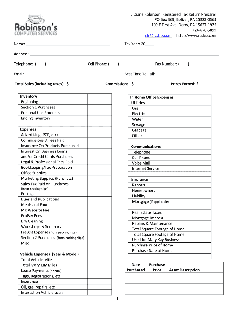 Mary Kay Tax Worksheet  Form