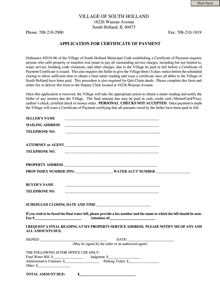 Payment South Holland  Form