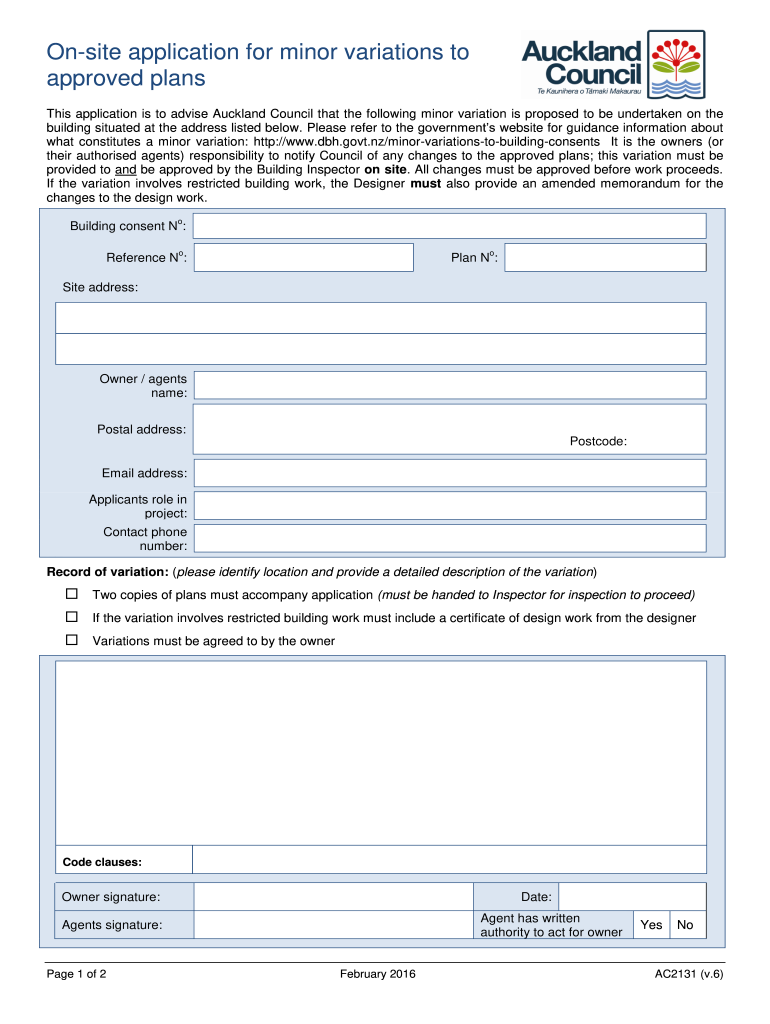  AC2131  on Site Application for Minor Variation   Aucklandcouncil Govt 2016