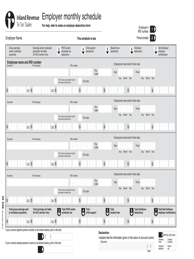  Employer Monthly Schedule Inland Revenue Ird Govt 2012