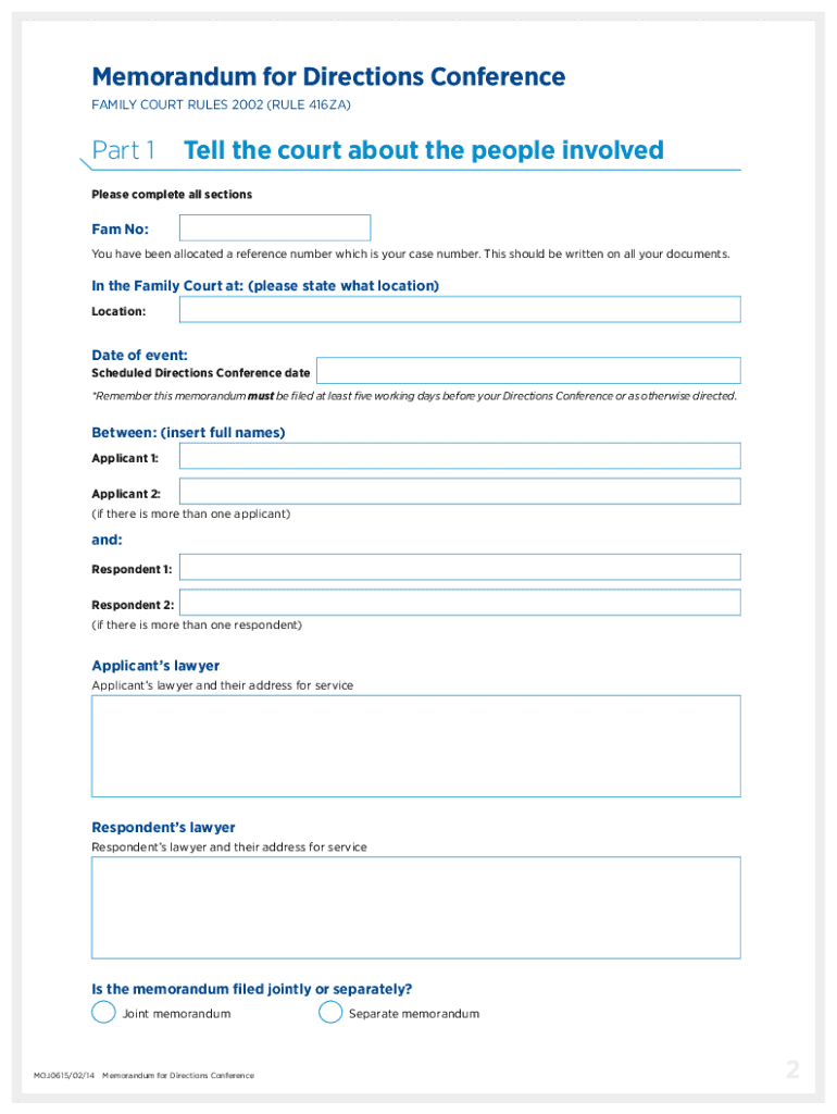  How to File a Memorandum for Directions Conference 2014