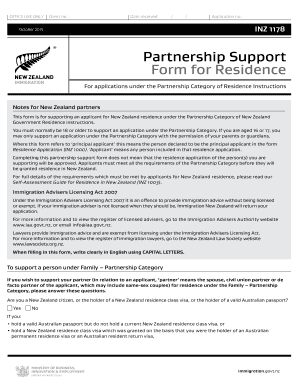 Partnership Support Form for Residence Inz 1178