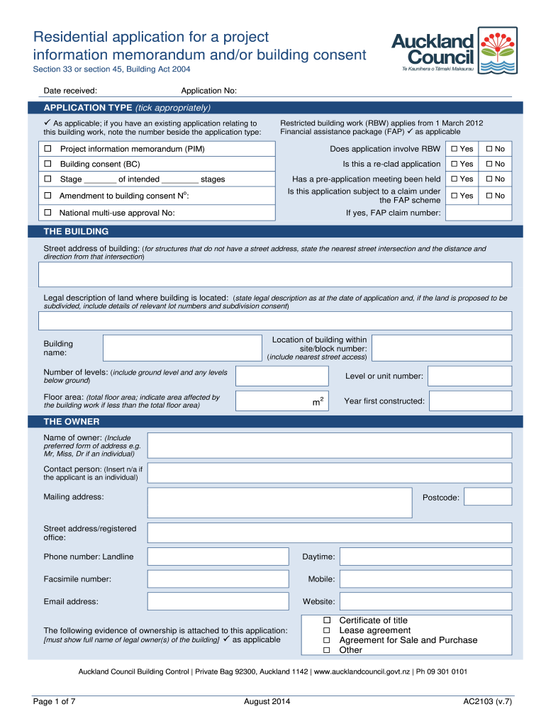  AC2103 Residential Application for a Project Information Memorandum Andor Building Consent  Aucklandcouncil Govt 2014