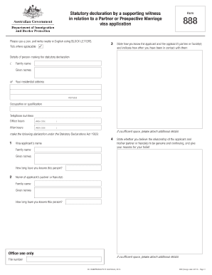 888 Statutory Declaration by a Supporting Witness in Relation to a Partner or Prospective Marriage Visa Application Asylum Trend  Form