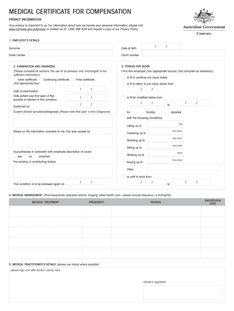 Comcare Medical Certificate  Form