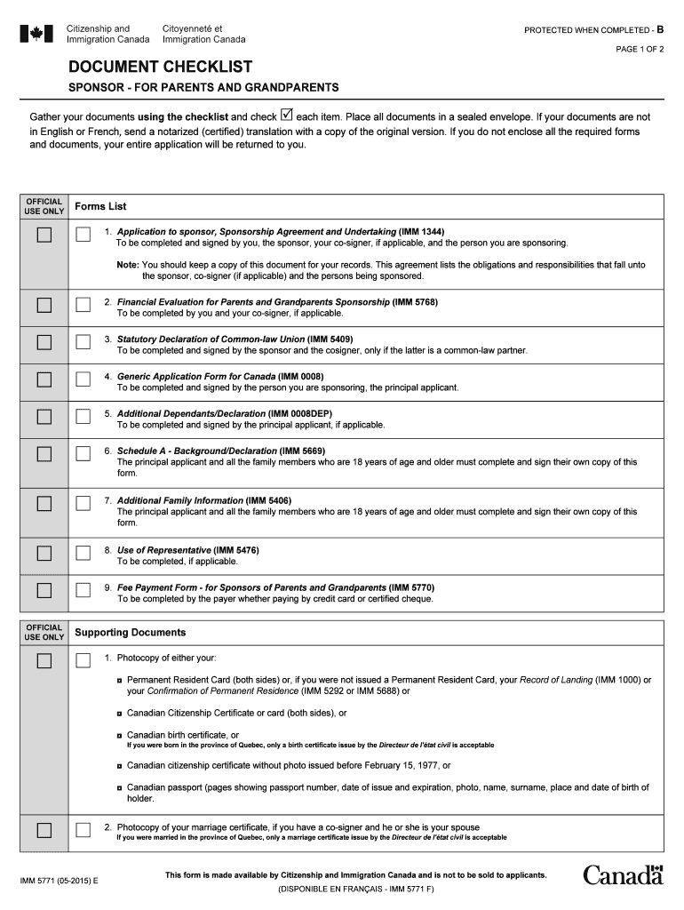 Document Checklist for Parents Sponsorship  Form