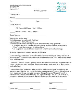 Kitchen Rental Agreement Mcprcd  Form
