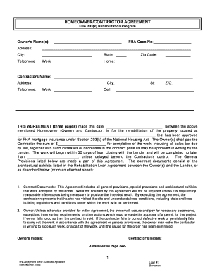 203 K Homeowner Contractor Agreement DOC  Form