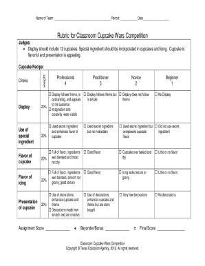 Baking Competition Rubric  Form