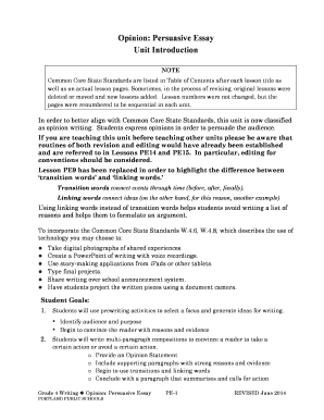 Opinion Persuasive Essay Unit Introduction Portland Public Schools Pps K12 or  Form