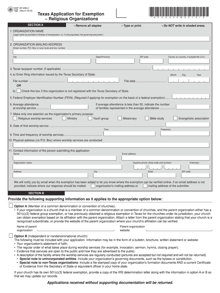  Comptroller Exemption  Form 2015