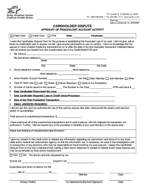 Cardholder Dispute Form Army Aviation Center Federal Credit Union