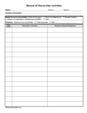 Record of One to One Activities Activity  Form
