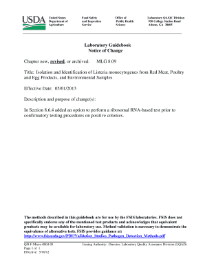 MLG 8 09 Isolation and Identification of Listeria Monocytogenes from Red Meat, Poultry and Egg Products, and Environmental Sampl  Form