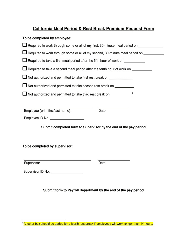 California Meal Waiver  Form