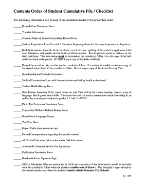 Student Cumulative File Checklist California  Form