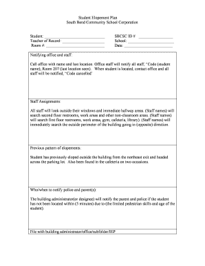 School Elopement Plan Sample  Form