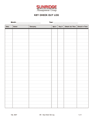 Key Check Out Log  Form