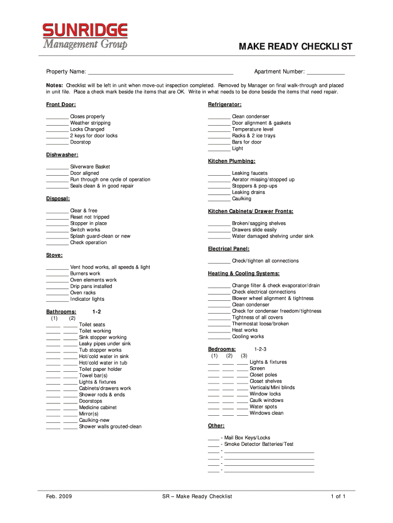  Make Ready Checklist Management 2009-2024